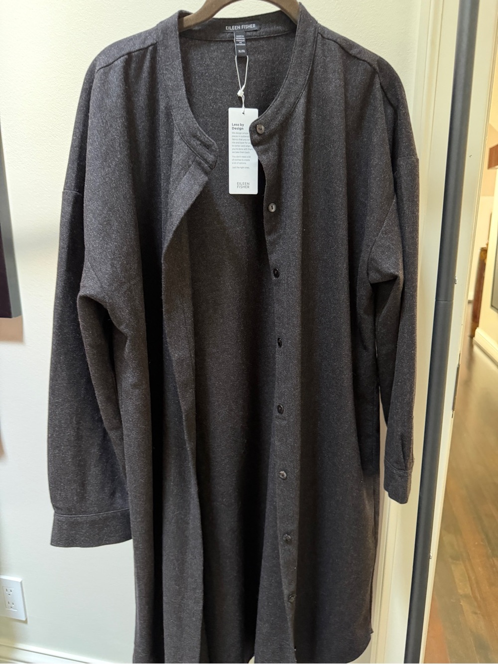 Eileen Fisher Charcoal Button-Front Long Coat XL NWT